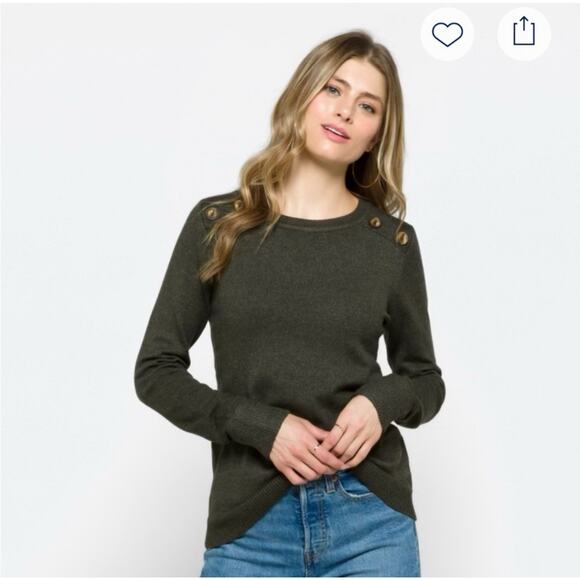 Pink Clover Women's Gray Long Sleeve Pullover Sweater Button Folded Cuff-Size L - Picture 2 of 8